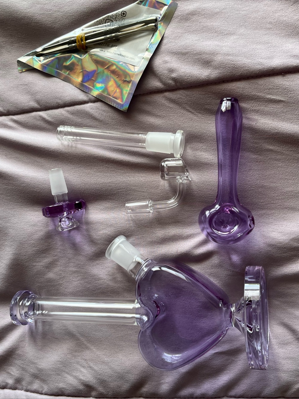 Purple Heart Glass Water Pipe Set - 5-Piece